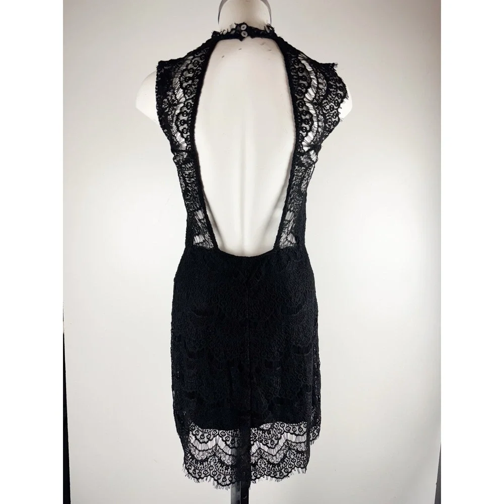Free People Daydream Lace Slip Dress Black Open Back Sz S Cocktail Romantic Goth - Picture 4 of 5